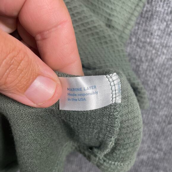 Marine Layer Waffle Knit Hoodie Men's Medium Green Drawstring Casual Lightweight - Picture 7 of 10